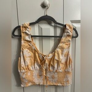 American Eagle Outfitters Orange Smocked Tie Front Cropped Tank Top